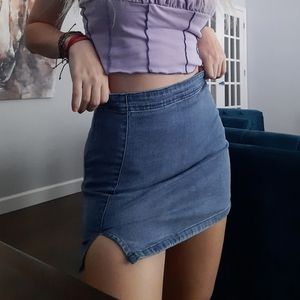thrifted jean mini skirt